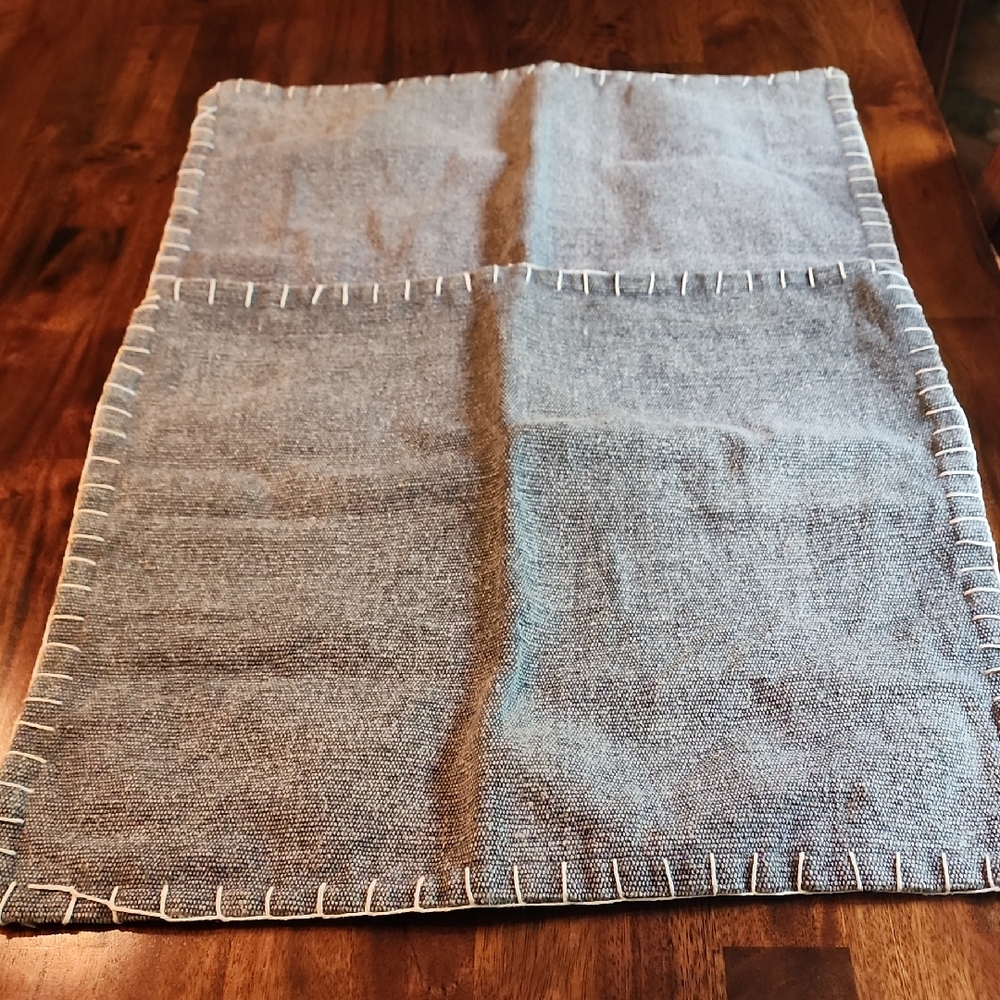 Set Of Two 100% Cotton Gray Pillow Covers With White Contrast Stitching EUC